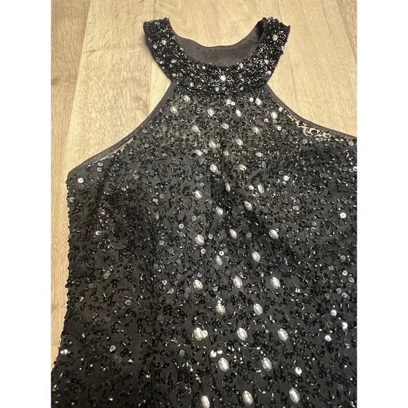 Mori Lee Glam Vintage Mini Halter Sequin Dress Beaded Silver Size 6 - Picture 6 of 9